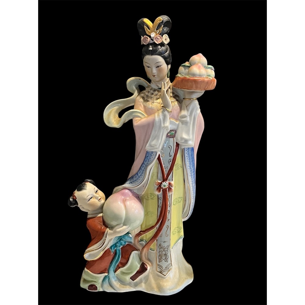 Vintage Chinese Porcelain Fairy Figurine Child Peaches Statuette 14.5"